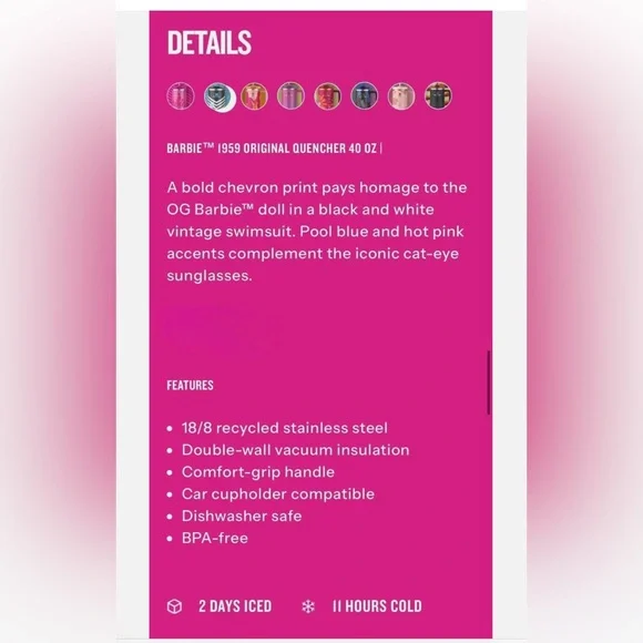 BRAND NEW Barbie x Stanley Tumbler 1959 ORIGINAL 40oz Quencher, SHIPS FA… - Picture 7 of 8